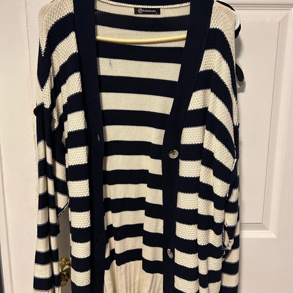 Merona Black and Cream Striped Cardigan